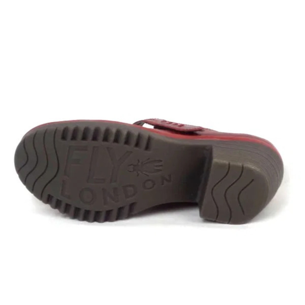 FLY London Leather Mary Jane Heels Woka Red - Wide - Picture 4 of 5